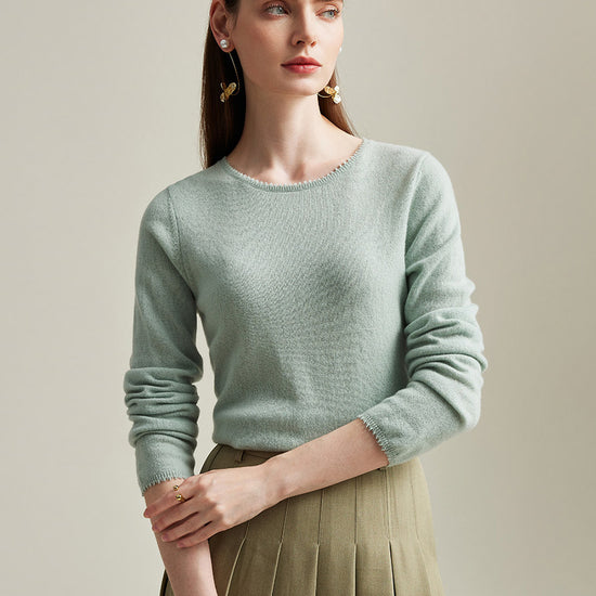 COMOBOCA Light Green 100% Cashmere Women's Knit Pullover Sweater