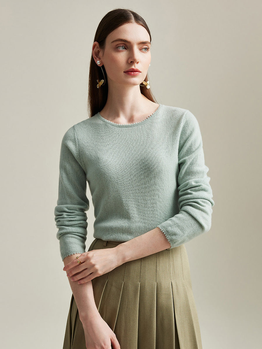 COMOBOCA Light Green 100% Cashmere Women's Knit Pullover Sweater