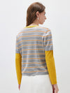 COMOBOCA Women's Layered Striped Round Neck Knit Sweater