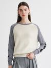 COMOBOCA Cloudy 100% Cashmere Women's Color Block Round Neck Sweater