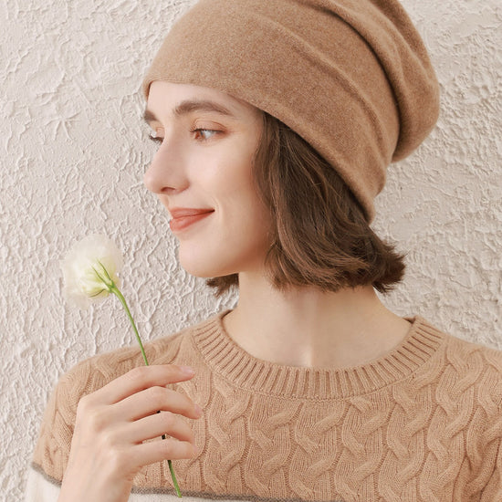 COMOBOCA 100% Cashmere Classic Slouchy Beanie