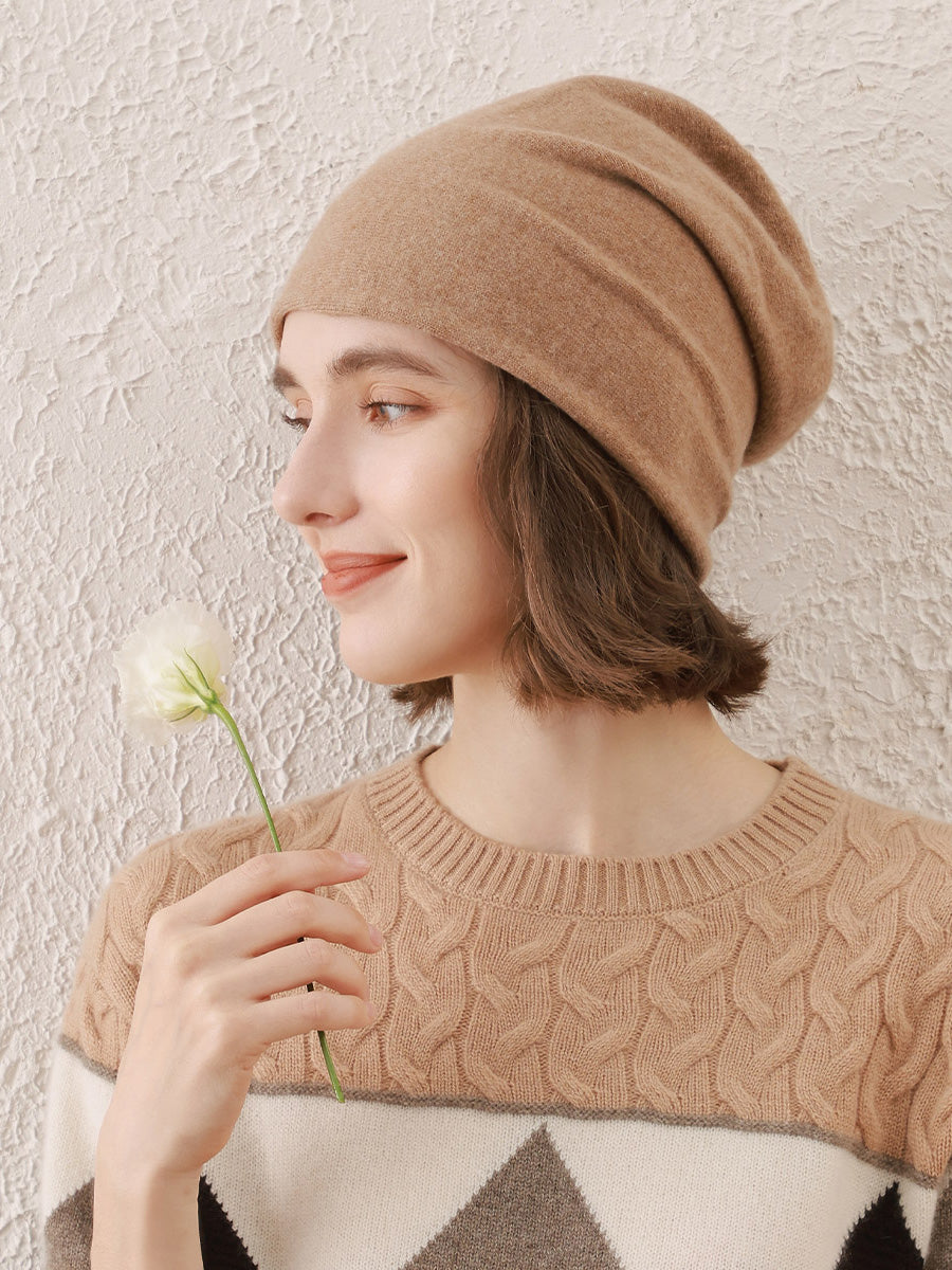 COMOBOCA 100% Cashmere Classic Slouchy Beanie