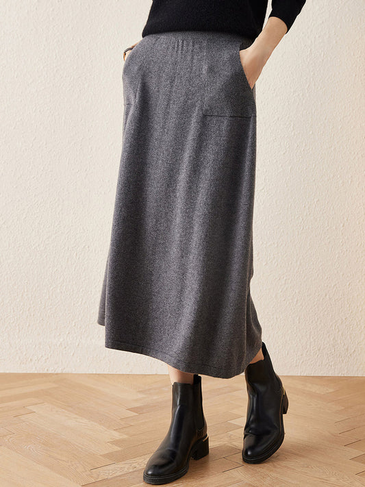 COMOBOCA GRAY 100% Cashmere Women's Knit Pleated Skirt