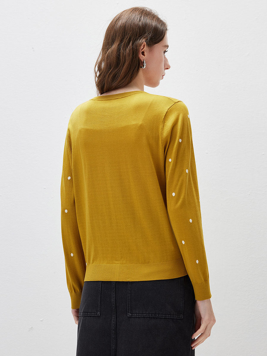 COMOBOCA Women's Lyocell Polka Dot Knit Cardigan