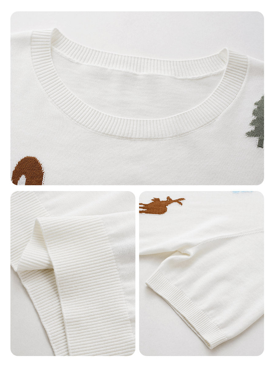 COMOBOCA Women's Forest Animal Intarsia Knit T-Shirt
