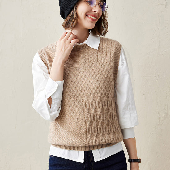 COMOBOCA Camel 100% Cashmere Women's Knitted Sleeveless Sweater Vest