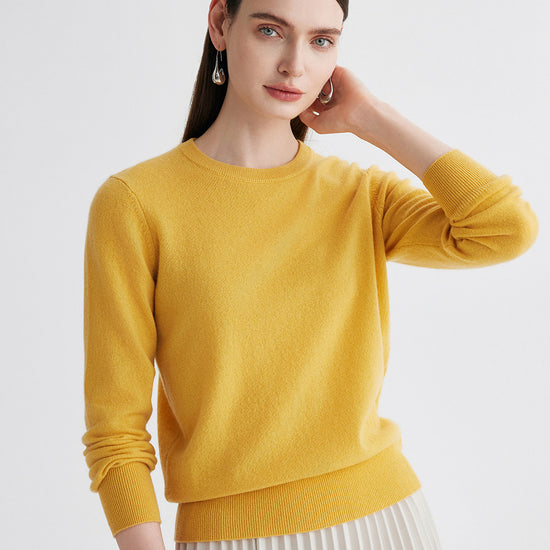 COMOBOCA Yellow 100% Cashmere Women's Round Neck Sweater