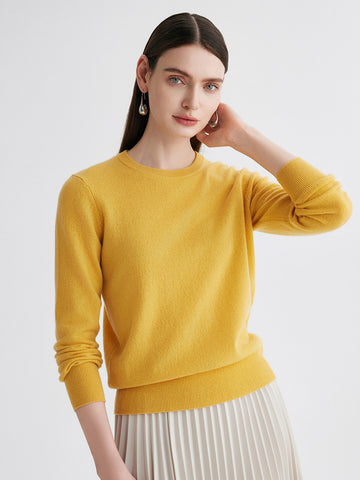 COMOBOCA Yellow 100% Cashmere Women's Round Neck Sweater