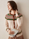 COMOBOCA 100% Cashmere Women's Vintage Inspired Geometric Knit Cardigan