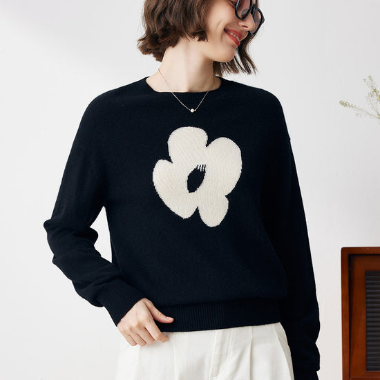 COMOBOCA 100% Cashmere Women's Floral Knit Sweater