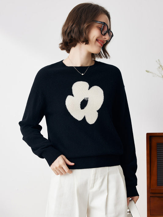COMOBOCA 100% Cashmere Women's Floral Knit Sweater