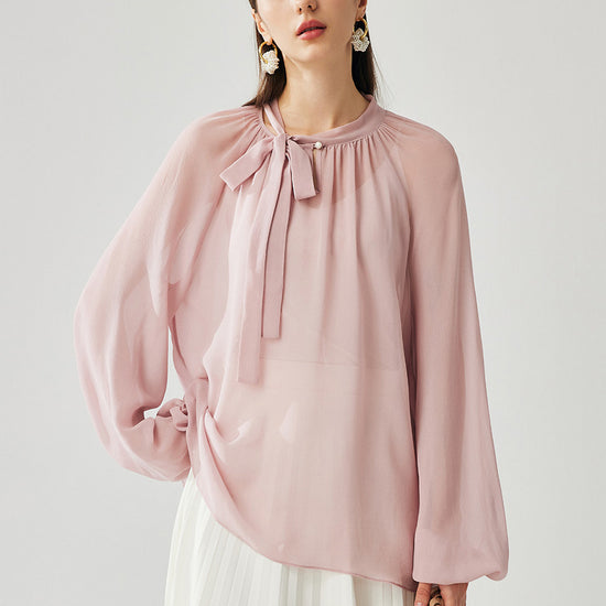 COMOBOCA 100% Mulberry Silk Women's Bow Tie Blouse