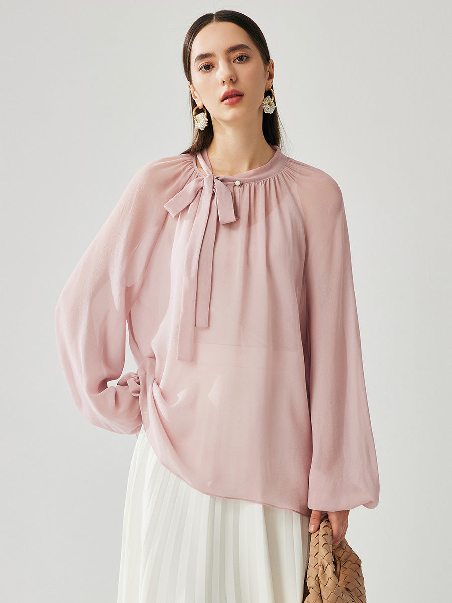 COMOBOCA 100% Mulberry Silk Women's Bow Tie Blouse