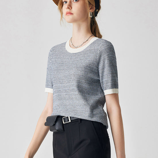 COMOBOCA Women's Chic Striped Knit T-Shirt