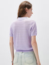 Women's Silk-Cotton Blend Peter Pan Collar Pointelle Knit Short Sleeve Top