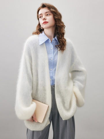 COMOBOCA M Cloudy Women's Mohair Fluffy Open Front Cardigan