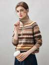 COMOBOCA 100% Cashmere Women's Fair Isle Half Zip Sweater