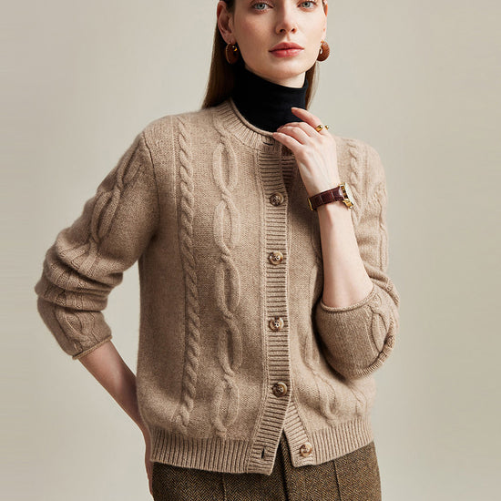 COMOBOCA 100% Cashmere Women's Cable Knit Cardigan