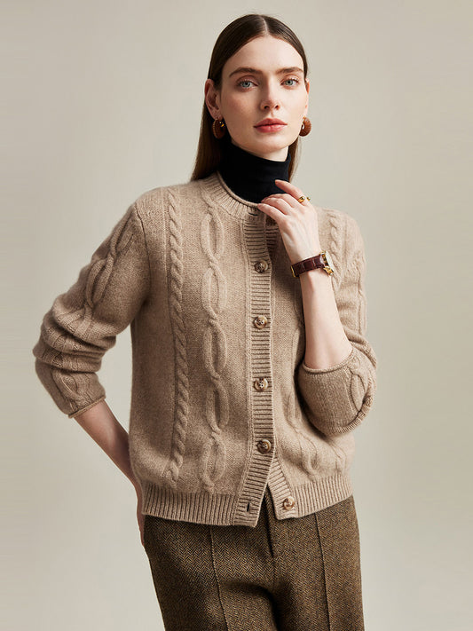 COMOBOCA 100% Cashmere Women's Cable Knit Cardigan