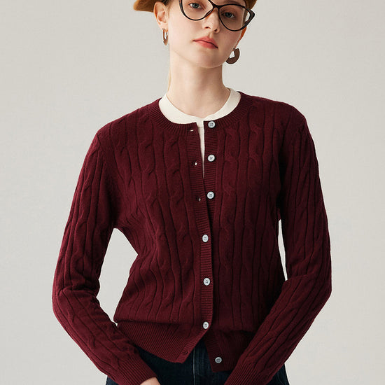 COMOBOCA 100% Cashmere Women's Cable Knit Button Front Cardigan