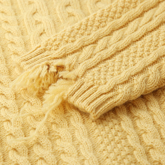 COMOBOCA 100% Wool Kid's Cable Knit Turtleneck Zip Up Cardigan