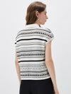 COMOBOCA Women's Geometric Stripe Polo Knit T-Shirt