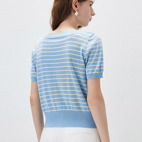 COMOBOCA Women's Striped Short Sleeve Knit Cardigan