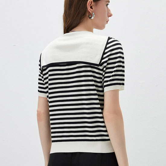 COMOBOCA Women's Striped Sailor Collar Knit Top
