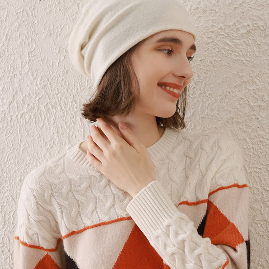 COMOBOCA 100% Cashmere Classic Slouchy Beanie