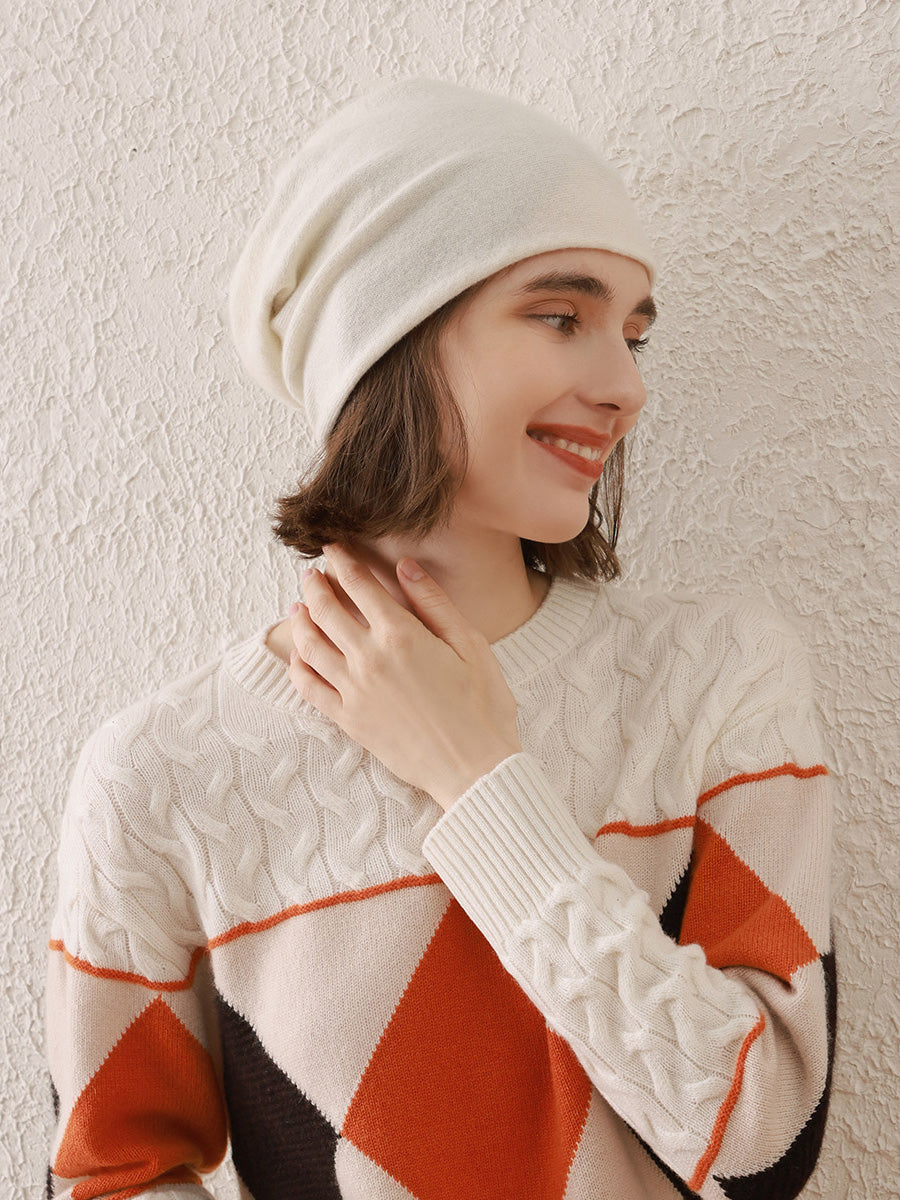 COMOBOCA 100% Cashmere Classic Slouchy Beanie