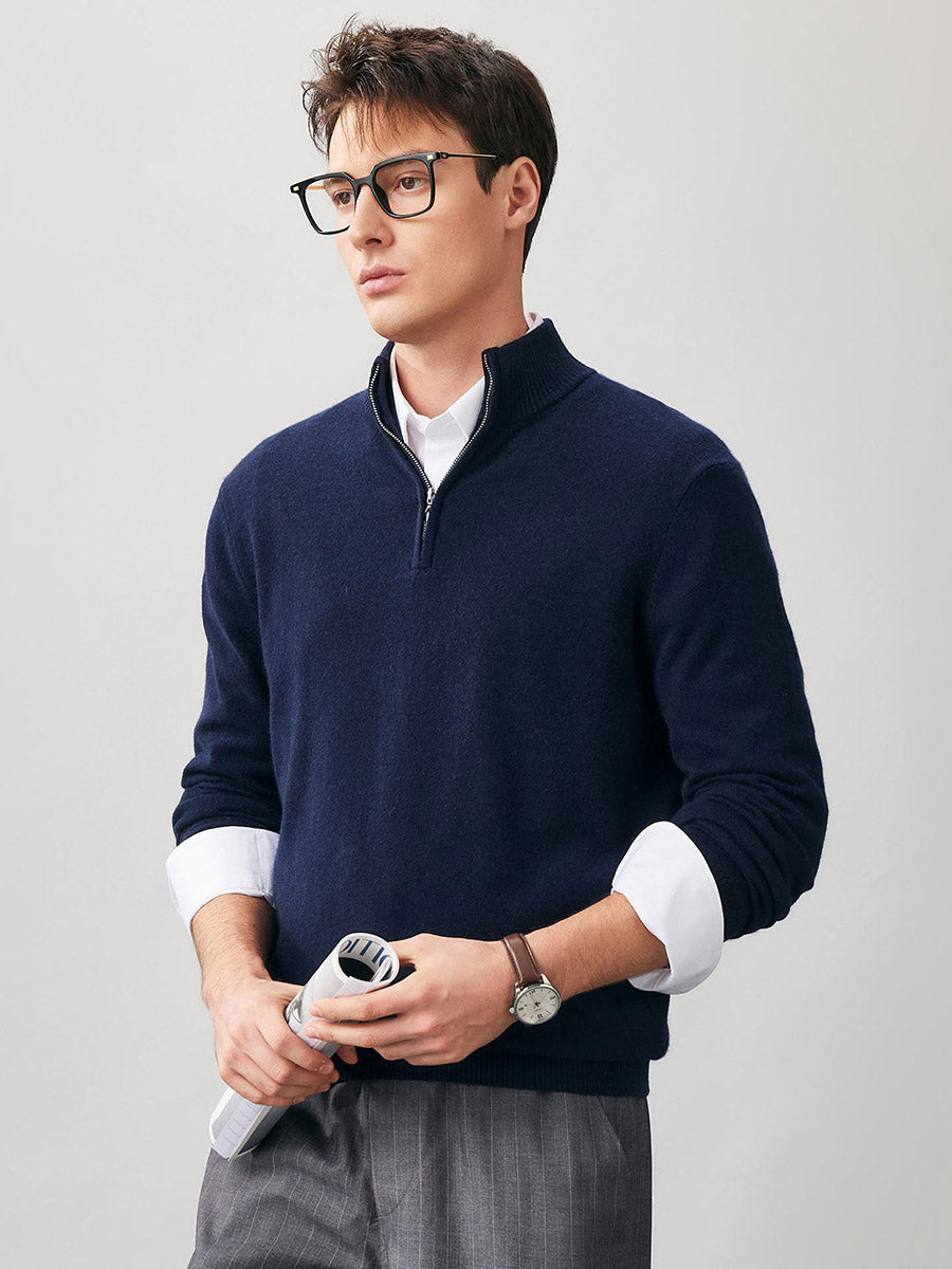 100% Cashmere Men's Half Zip Mock Neck Sweater – COMOBOCA
