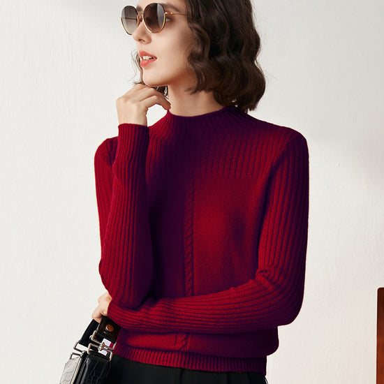 COMOBOCA 100% Cashmere Women's Mock Neck Cable Knit Sweater