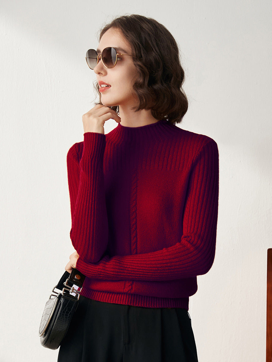 COMOBOCA 100% Cashmere Women's Mock Neck Cable Knit Sweater