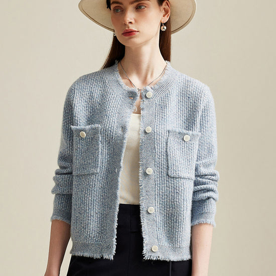COMOBOCA 100% Cashmere Women's Knit Cardigan with Front Pockets