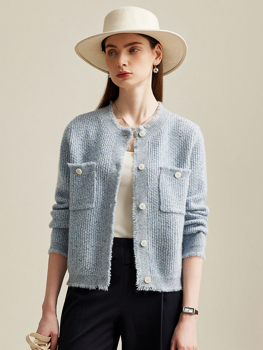 COMOBOCA 100% Cashmere Women's Knit Cardigan with Front Pockets