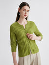 COMOBOCA 100% Cashmere Women's Ribbed Faux Knit Cardigan Sweater