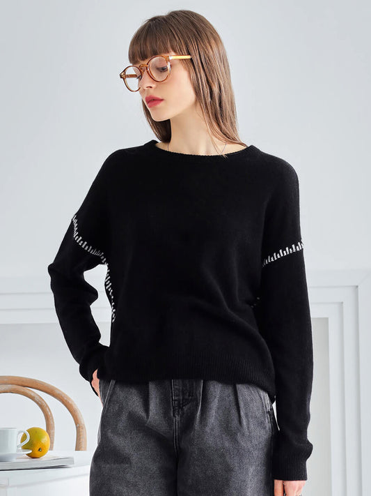 COMOBOCA 100% Cashmere Women's Sweater with Stitch Detailing