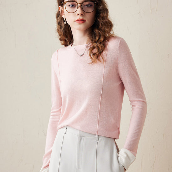COMOBOCA Rose Pink Women's Essential Color-Blocked Knit Sweater