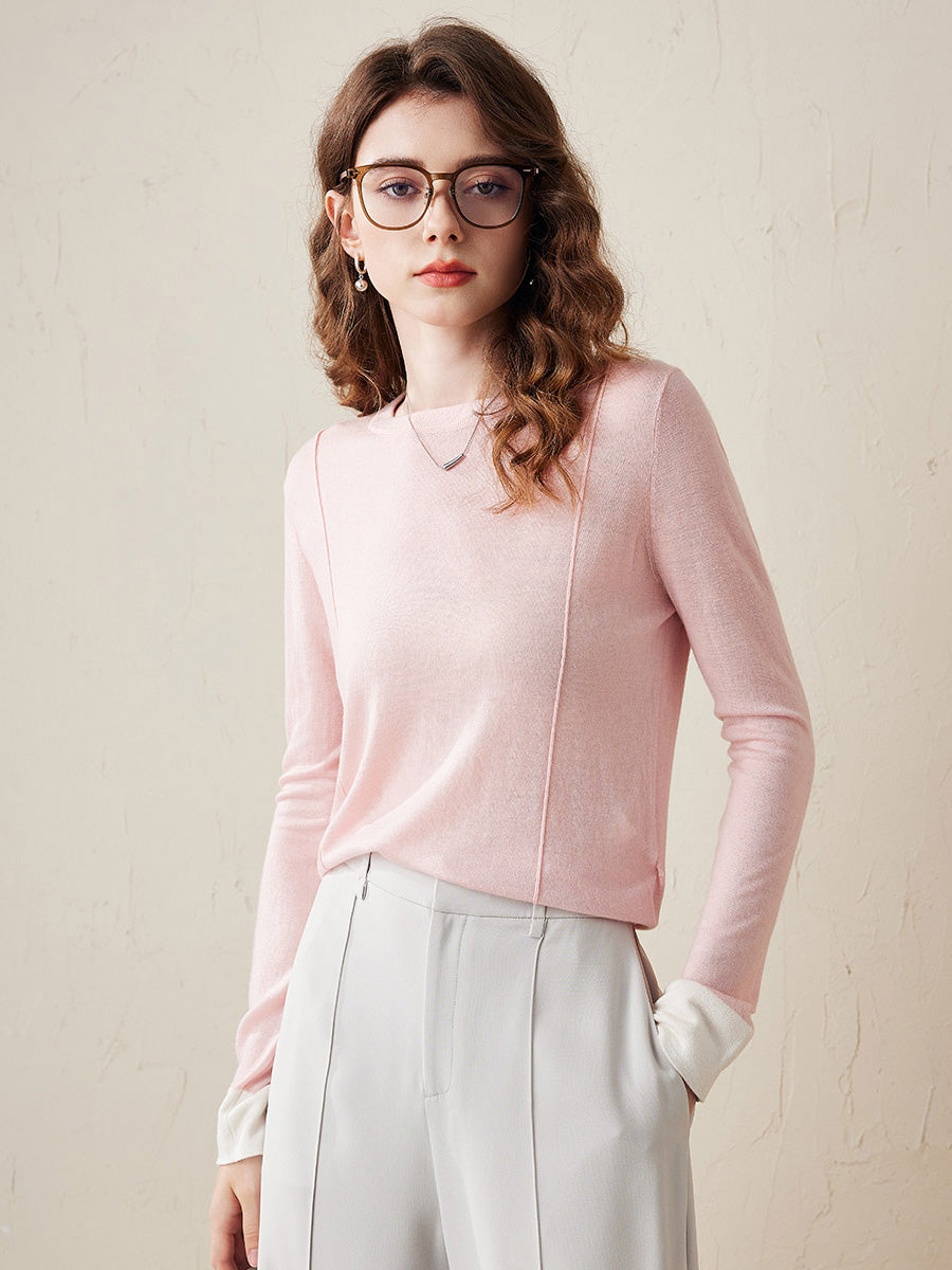 COMOBOCA Rose Pink Women's Essential Color-Blocked Knit Sweater