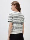 COMOBOCA Women's Fair Isle Geometric Stripe Knit T-Shirt