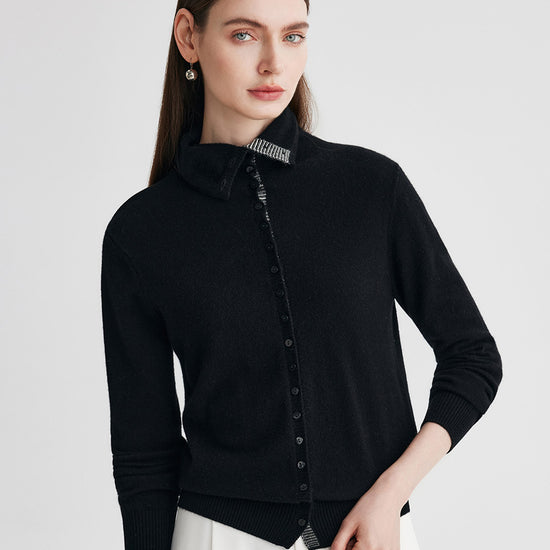 COMOBOCA 100% Cashmere Women's Turtleneck Button-Up Cardigan