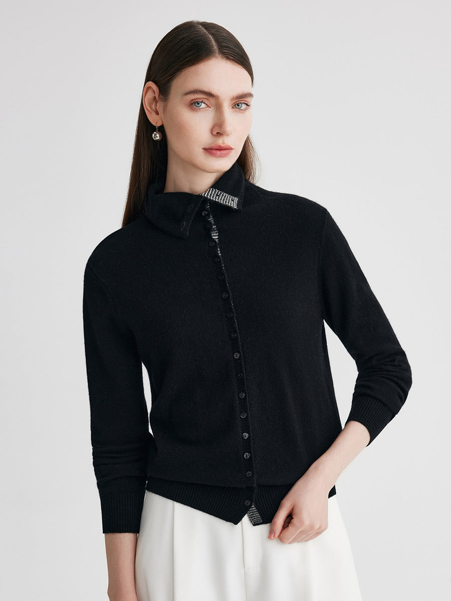 COMOBOCA 100% Cashmere Women's Turtleneck Button-Up Cardigan