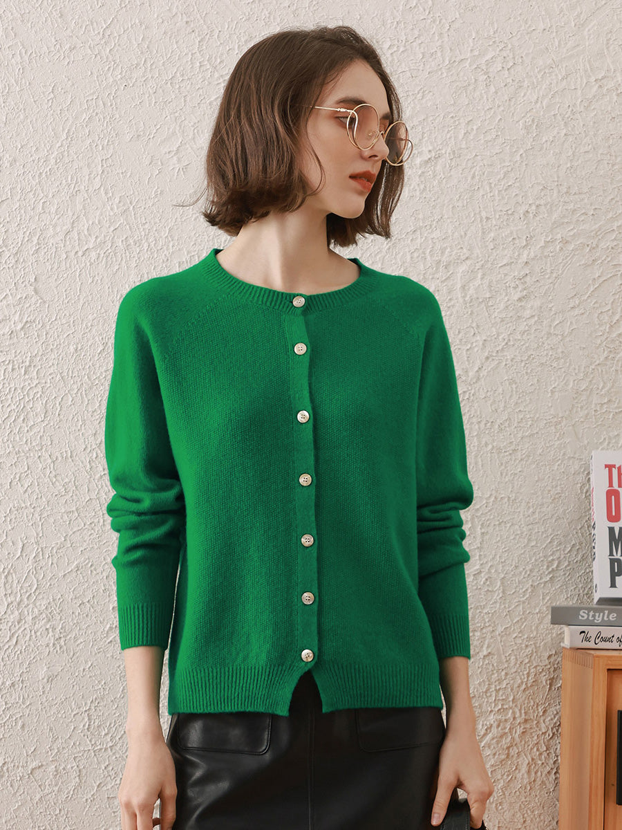 COMOBOCA 100% Wool Women's Round Neck Cardigan Sweater