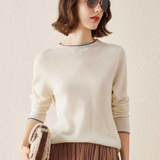 COMOBOCA WHITE 100% Cashmere Women's Sweater with Built-in Collar