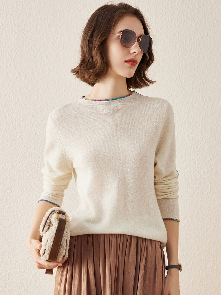 COMOBOCA WHITE 100% Cashmere Women's Sweater with Built-in Collar