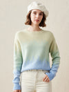COMOBOCA Blue 100% Cashmere Women's Ombre Gradient Color Knit Sweater