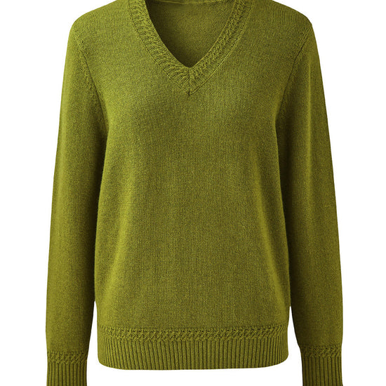COMOBOCA 100% Wool Women's V-Neck Ribbed Knit Sweater