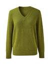COMOBOCA 100% Wool Women's V-Neck Ribbed Knit Sweater
