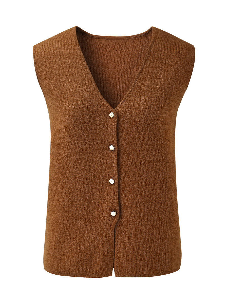 COMOBOCA 100% Wool Women's Button-Down Knit Vest