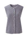 COMOBOCA 100% Wool Women's Button Down Frayed Hem Knit Vest